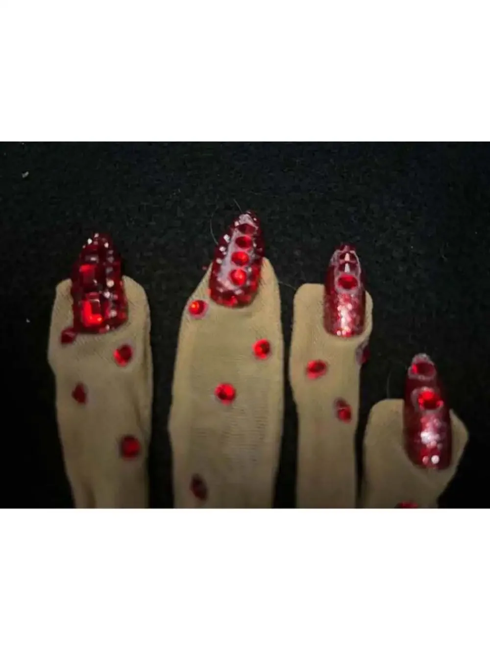 Red Rhinestone Mesh Performance Gloves with Nails